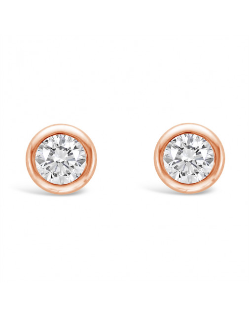 Round Rub-Over Set Solitaire Diamond Earrings, Set in 18ct Rose Gold. Tdw 0.20ct